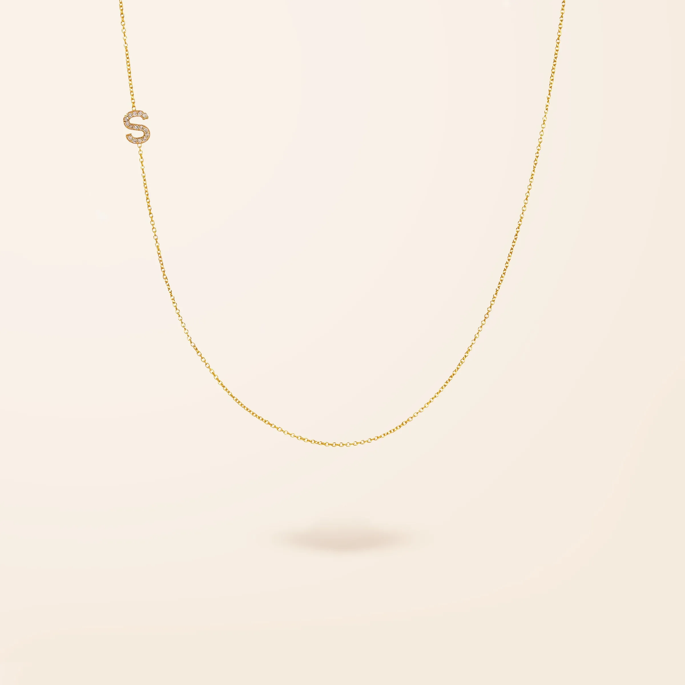 10K Gold One Asymmetrical Diamond Initial Necklace