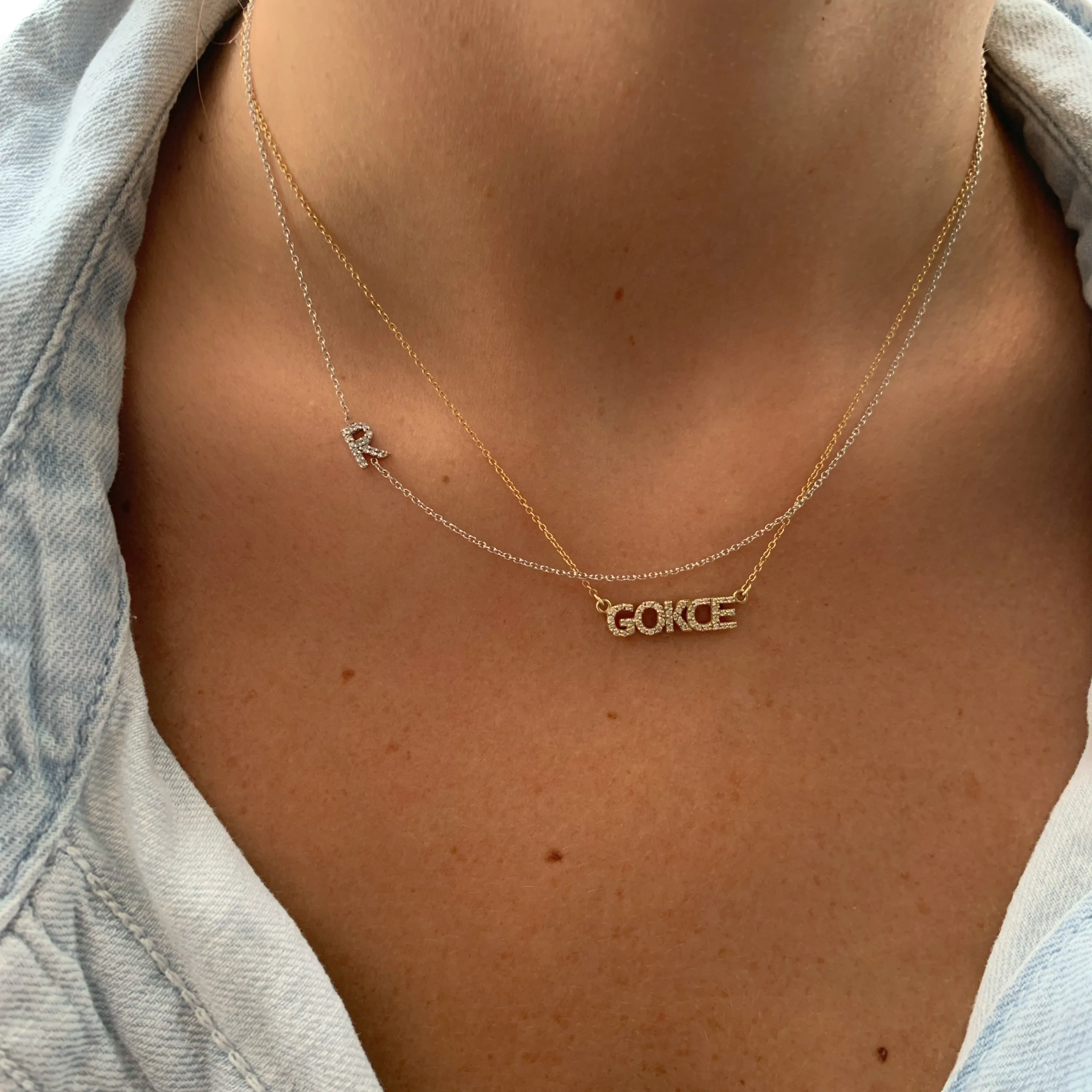 10K Gold One Asymmetrical Diamond Initial Necklace