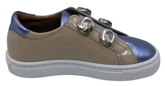 Atlanta Mocassin Girl's Patent Leather Stud Sneaker, Violet/Beige/Blue