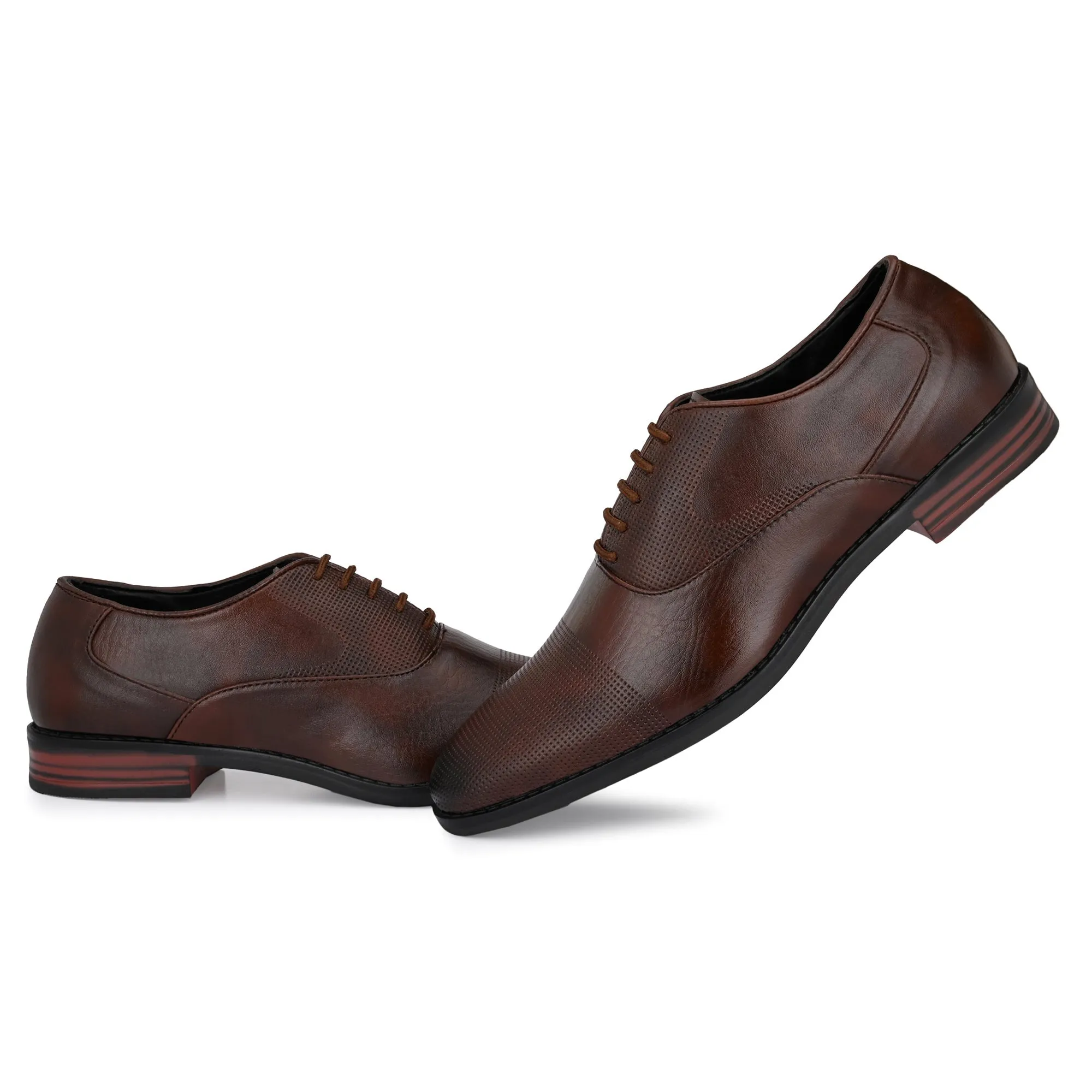 Attitudist Unisex Handcrafted Plain Oxford Matte Brown Formal Derby Shoes With Textured Toe