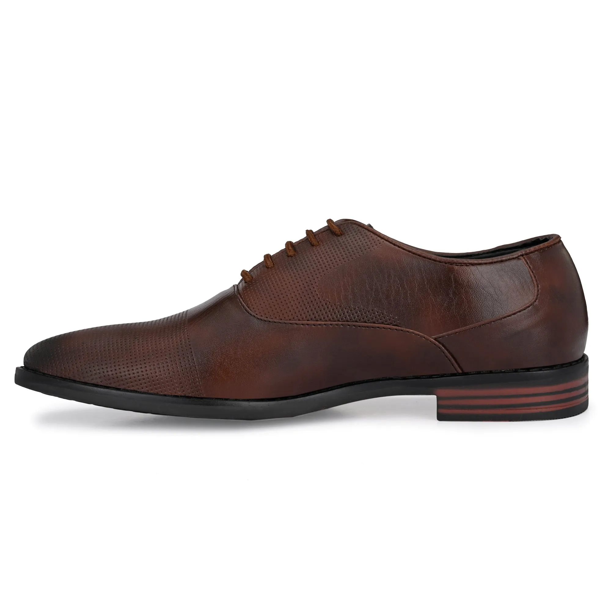 Attitudist Unisex Handcrafted Plain Oxford Matte Brown Formal Derby Shoes With Textured Toe