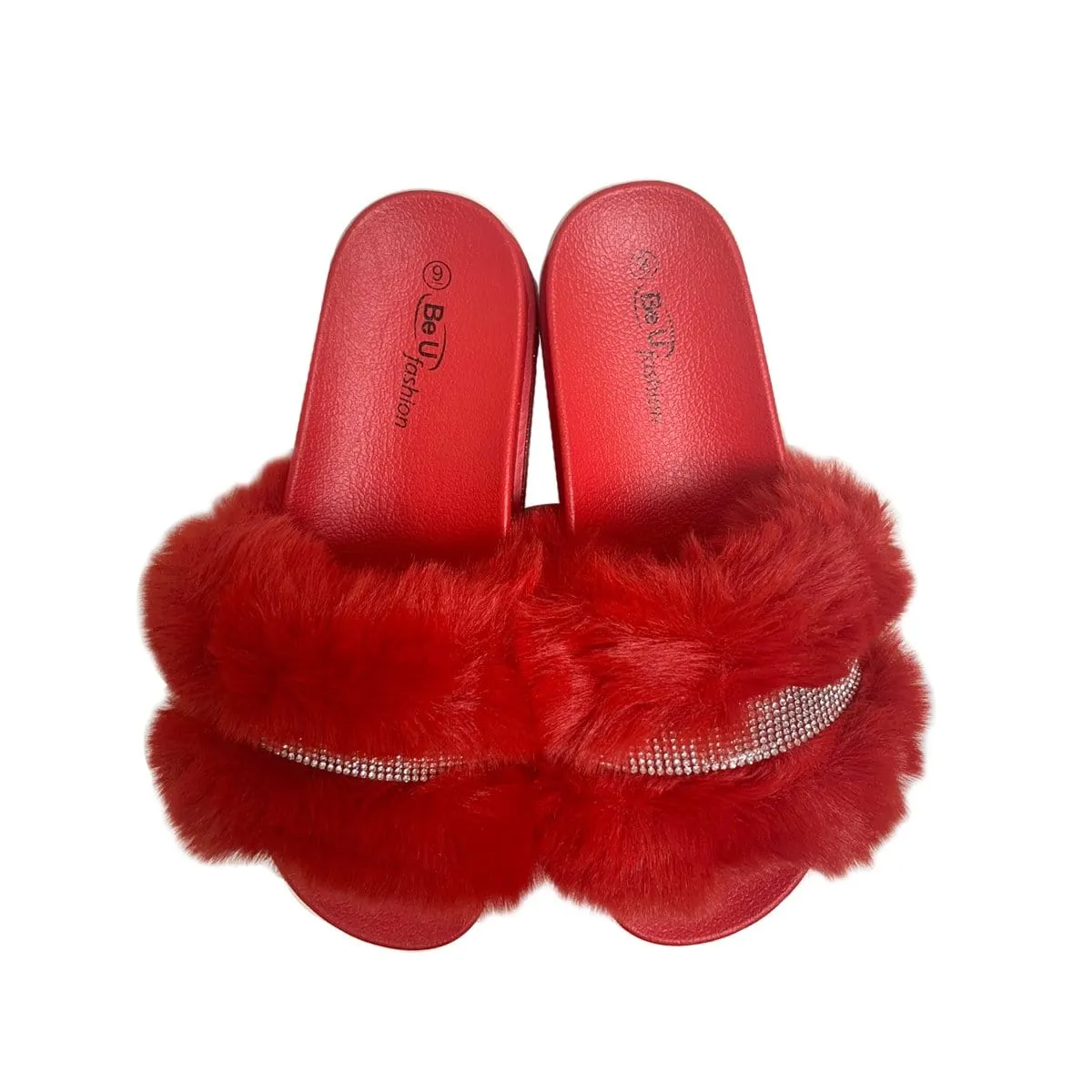 BE U | Fur Sandal with Rhinestone