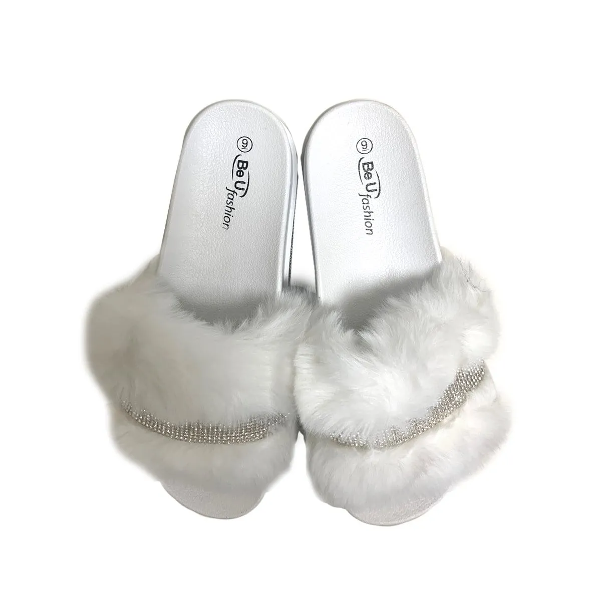 BE U | Fur Sandal with Rhinestone