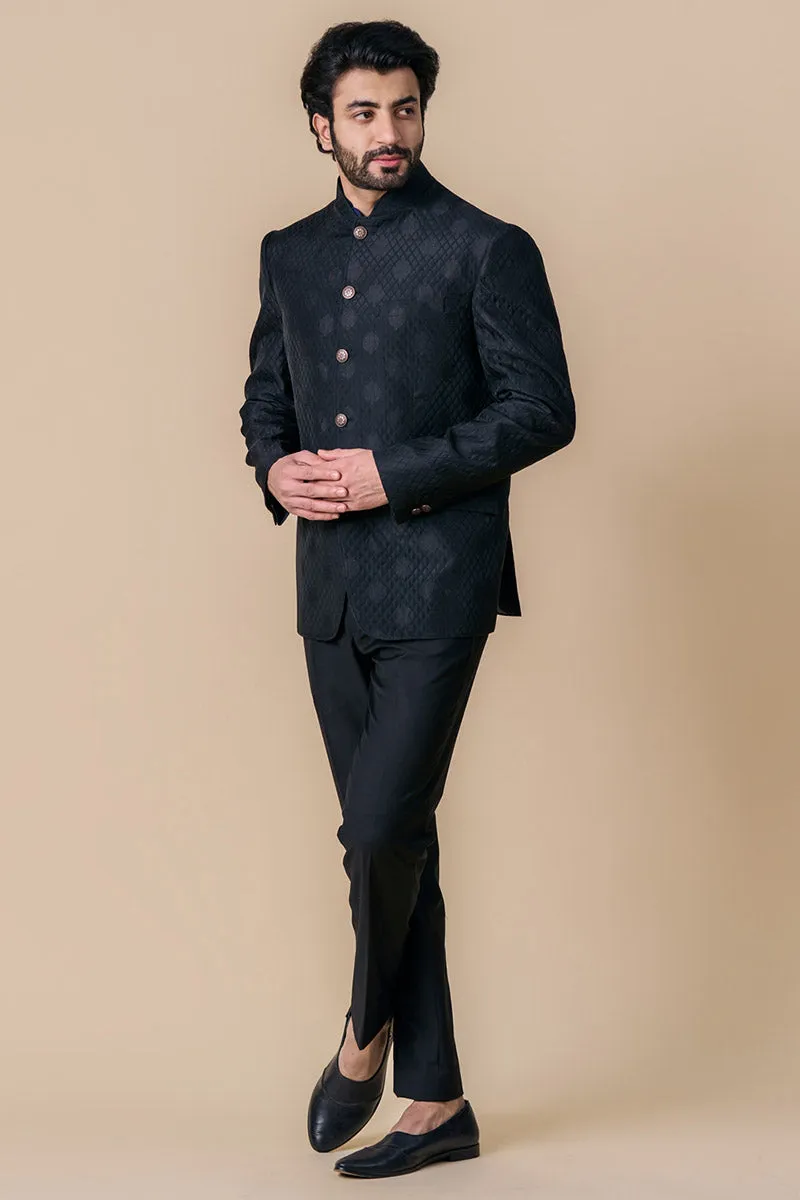 Black Jacquard Bandhgala