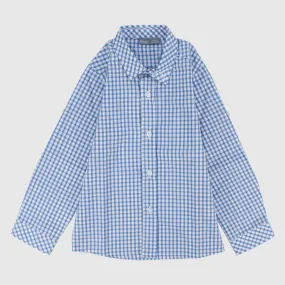 Blue Checkered Long-Sleeved Shirt