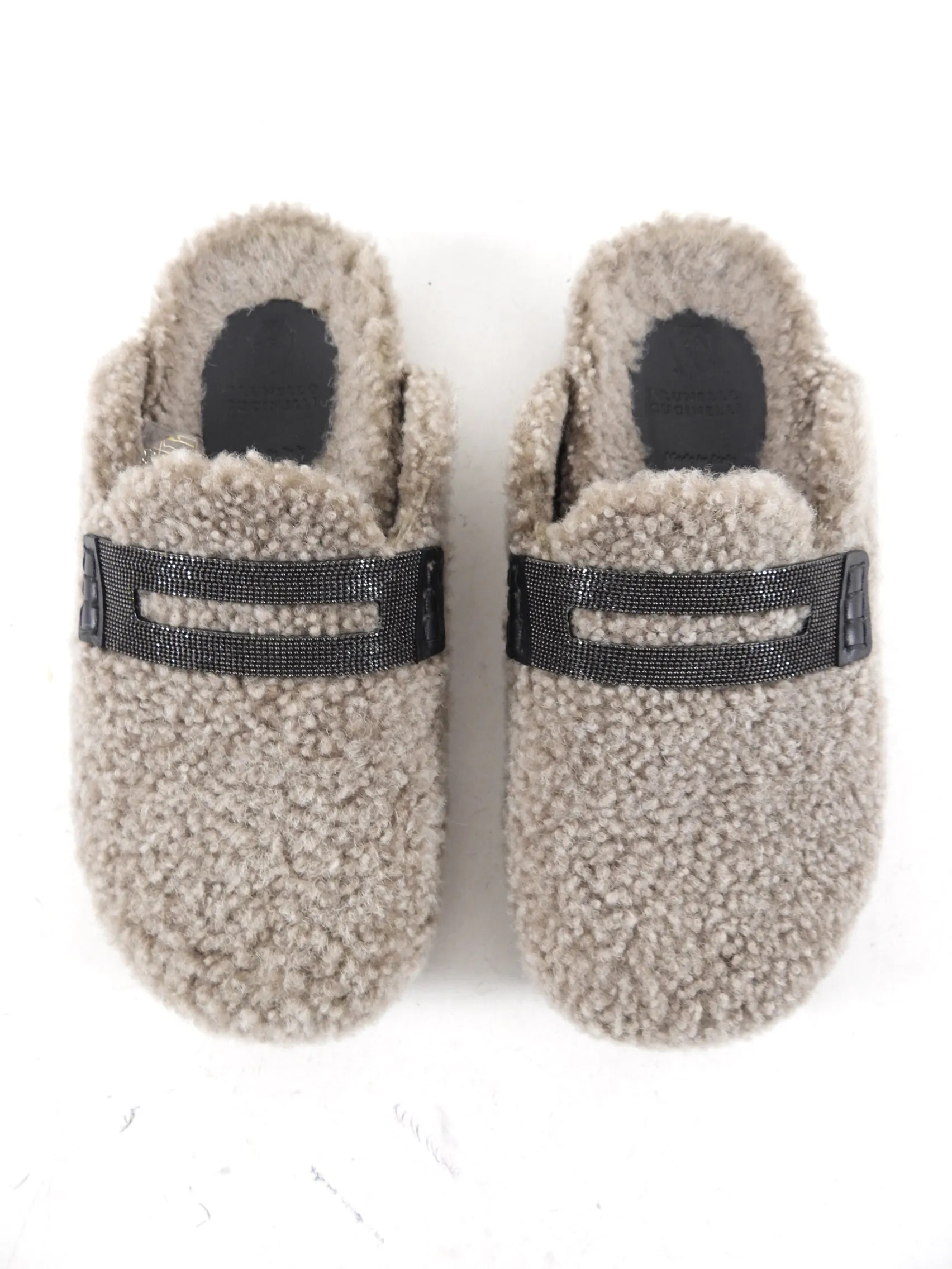 Brunello Cucinelli Grey Shearling Monili Slippers - 36.5