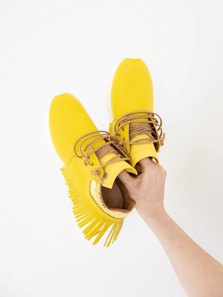 Esseutesse Leather Fringe Sneaker - Limoncello