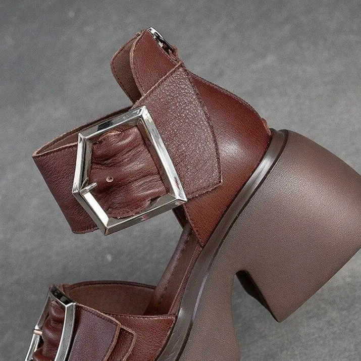 GZ336 - Women's Casual Shoes - Ankle Strap Sandals with Thick Heels