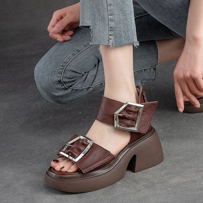 GZ336 - Women's Casual Shoes - Ankle Strap Sandals with Thick Heels