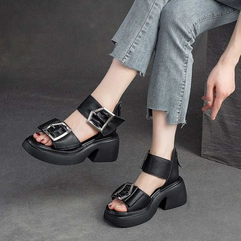 GZ336 - Women's Casual Shoes - Ankle Strap Sandals with Thick Heels