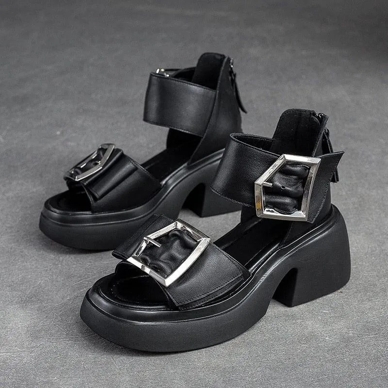 GZ336 - Women's Casual Shoes - Ankle Strap Sandals with Thick Heels