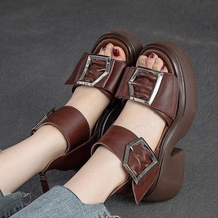 GZ336 - Women's Casual Shoes - Ankle Strap Sandals with Thick Heels