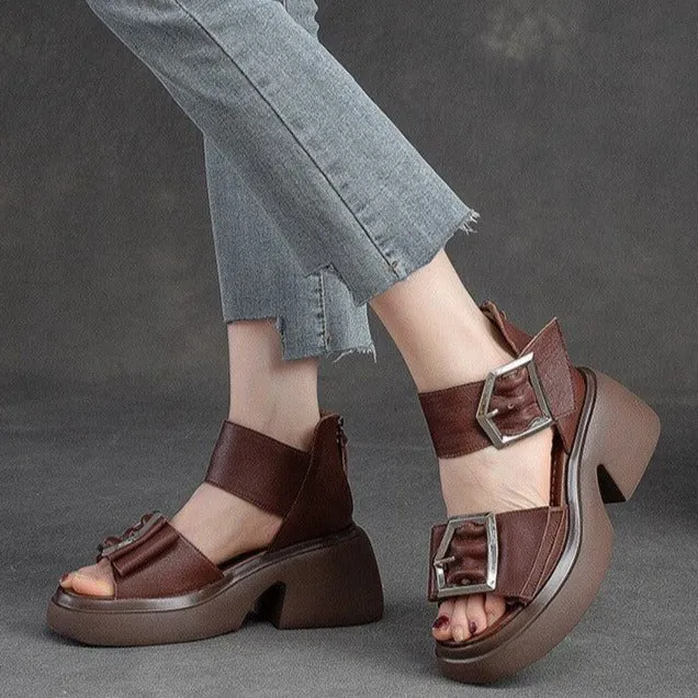 GZ336 - Women's Casual Shoes - Ankle Strap Sandals with Thick Heels