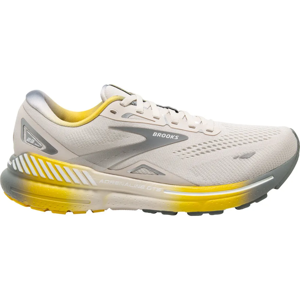 Men's Brooks Adrenaline GTS 23, White Sand/Grey/Cyber Yellow, 8 D Medium