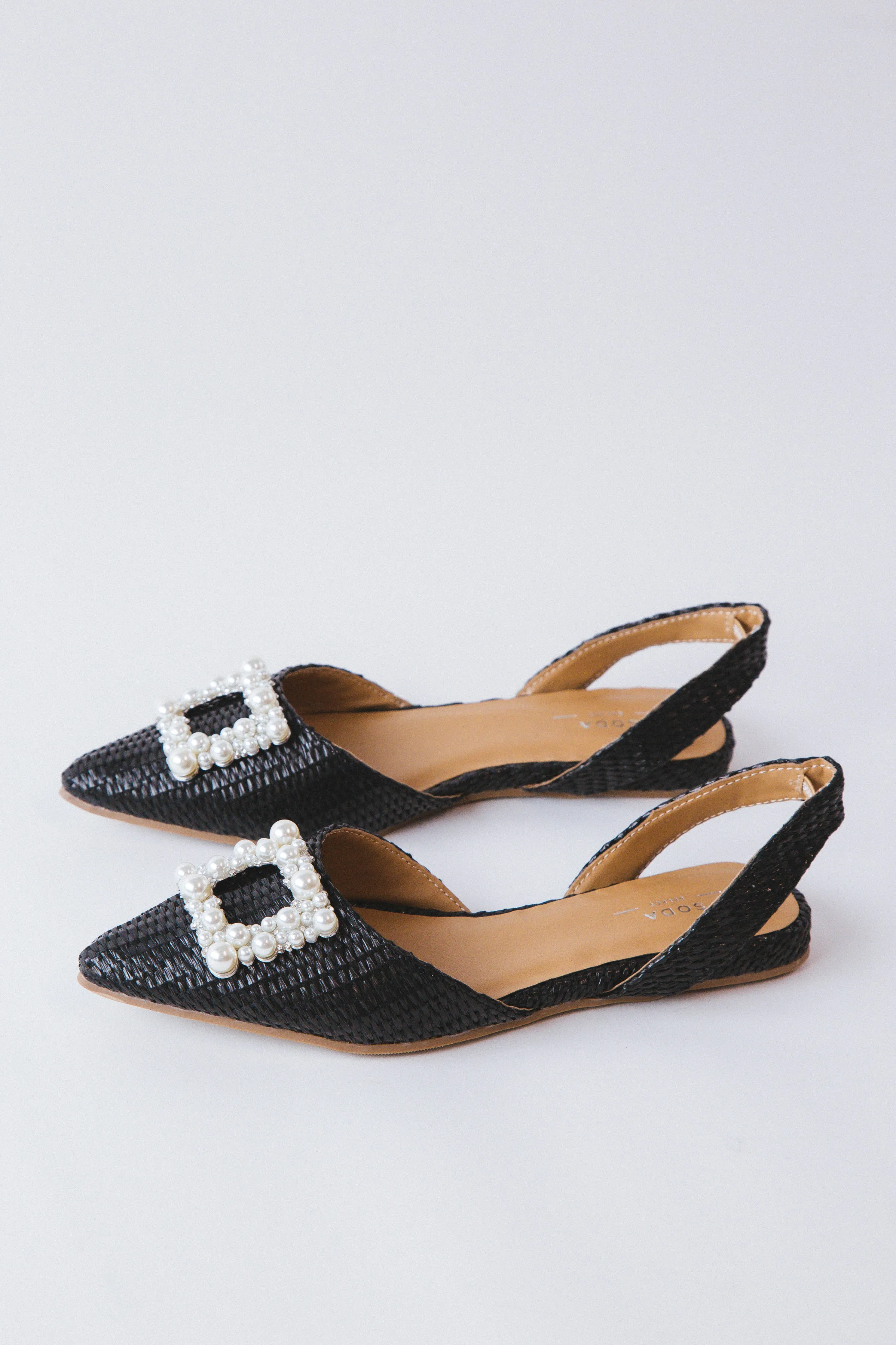 Meryl Slingback Raffia Flat, Black