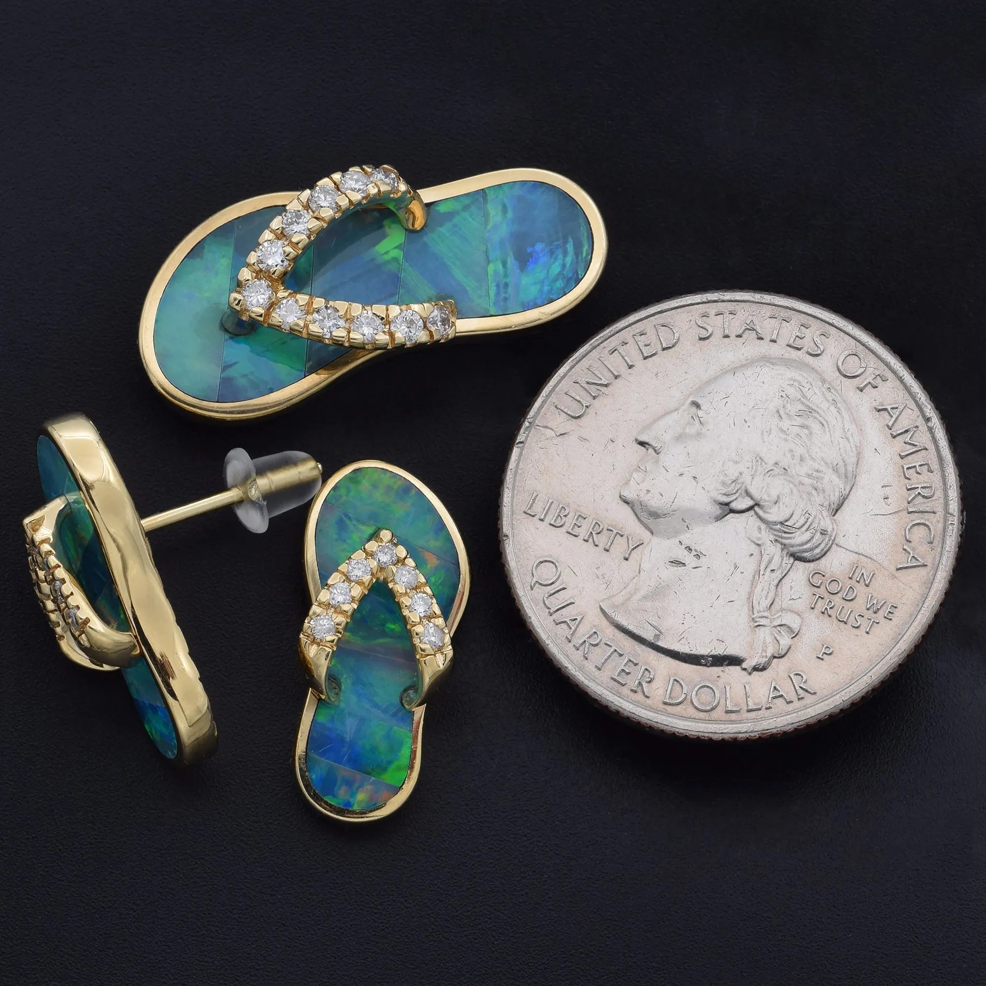 Na Hoku 14K Gold Opal & 0.54 TCW Diamond Flip Flop Slipper Pendant Earrings Set