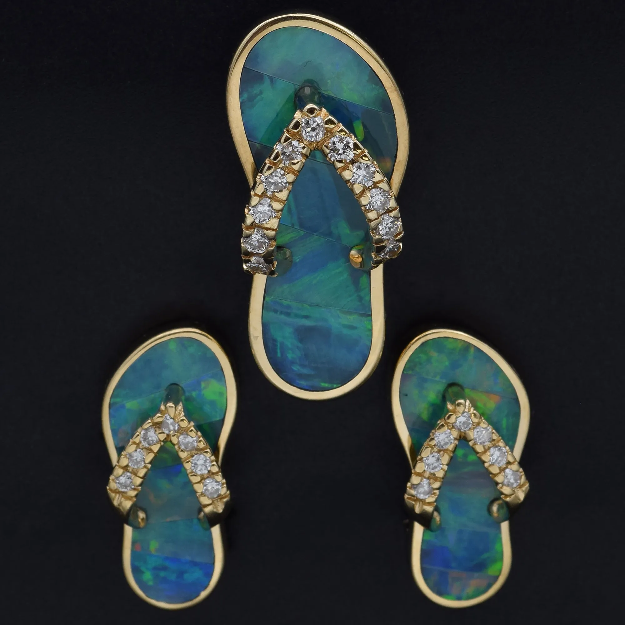 Na Hoku 14K Gold Opal & 0.54 TCW Diamond Flip Flop Slipper Pendant Earrings Set