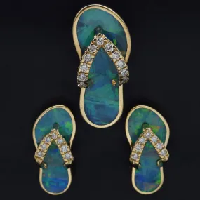 Na Hoku 14K Gold Opal & 0.54 TCW Diamond Flip Flop Slipper Pendant Earrings Set