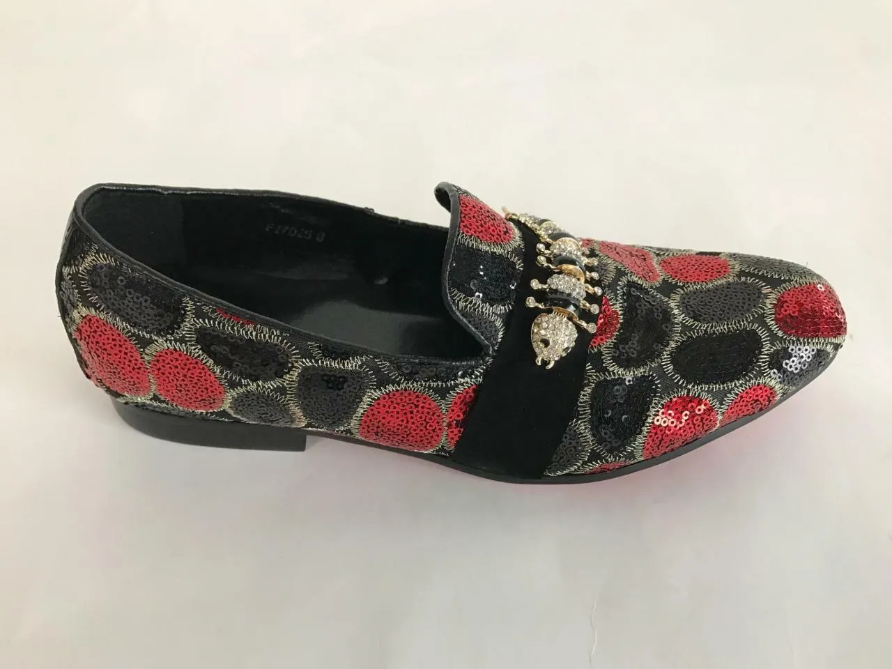 New Men's Fiesso Black Red Slip On Fashion Entertainer Sequins Shoes FI 7025