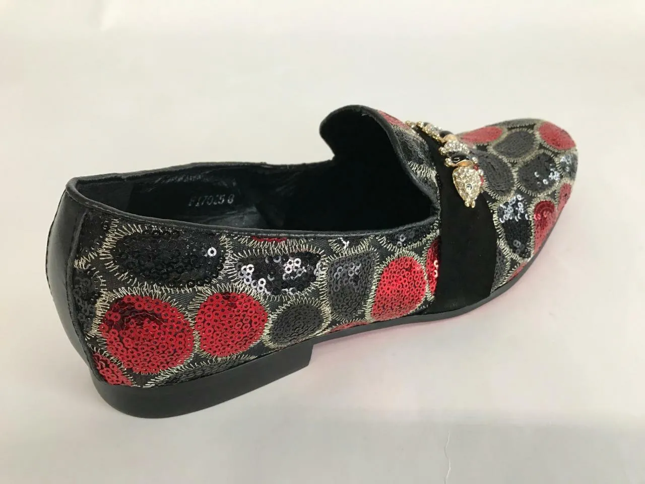 New Men's Fiesso Black Red Slip On Fashion Entertainer Sequins Shoes FI 7025