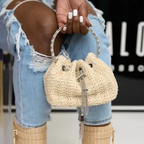 raffia nude handbag