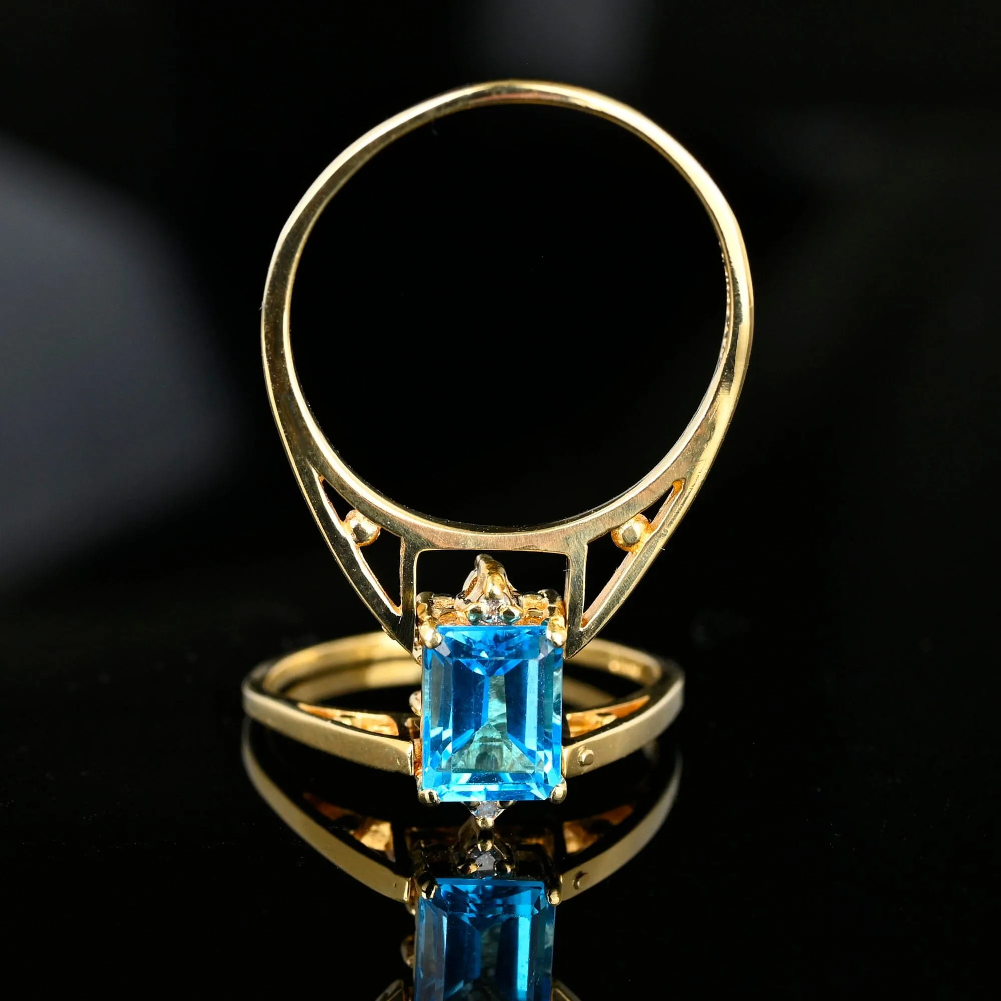 Reversible Blue Topaz Sapphire Diamond Cluster Flip Ring in 14k Gold