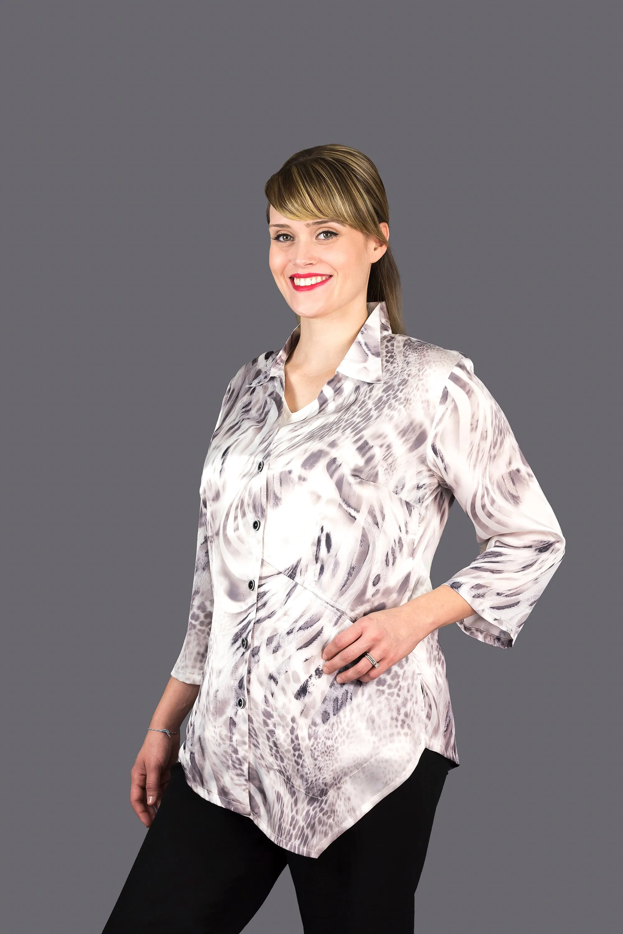 SF21 - Silk by Fridaze - Asymmetrical Top with Flip Down Collar