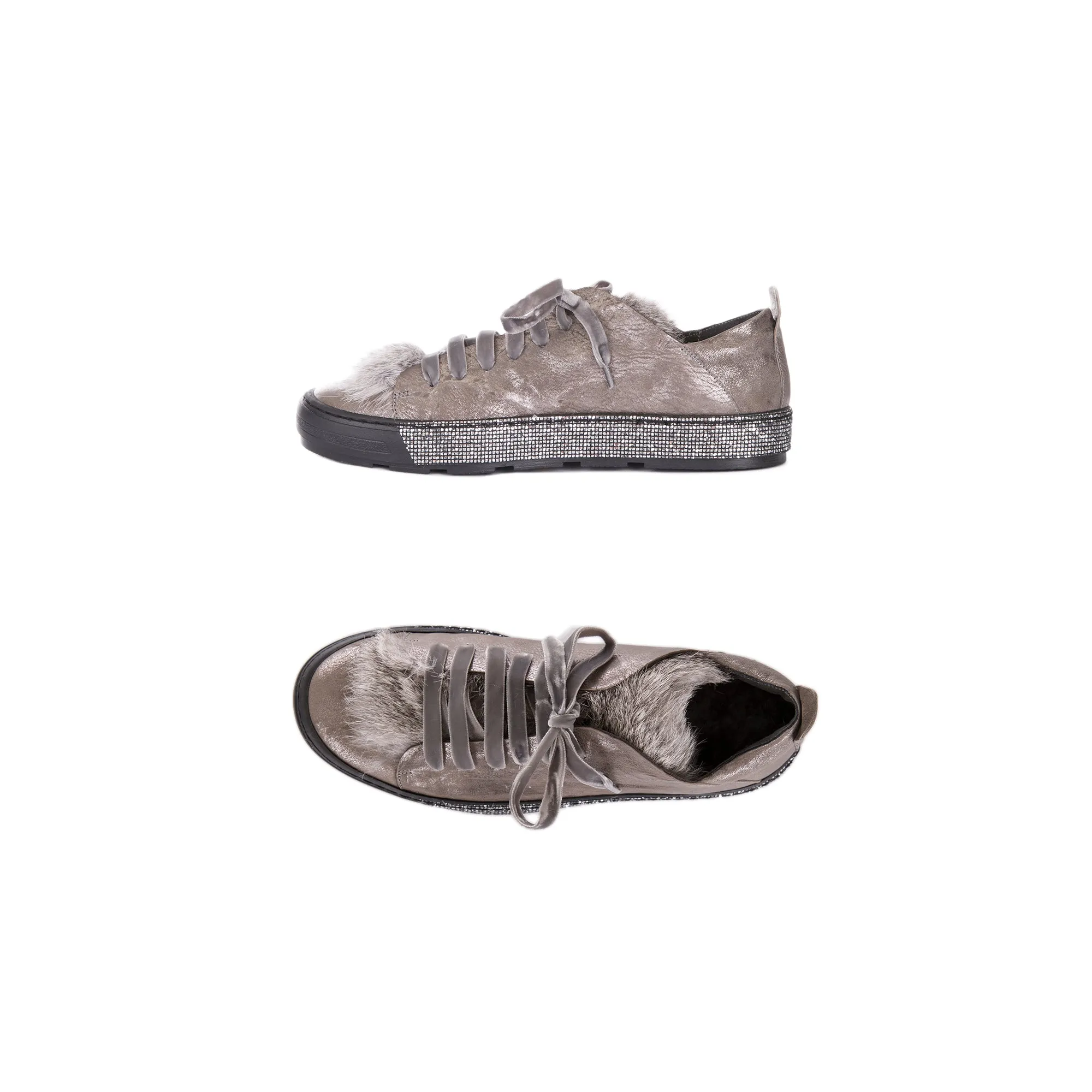 Sneaker Fur Metal Wash Lapin Anthracite