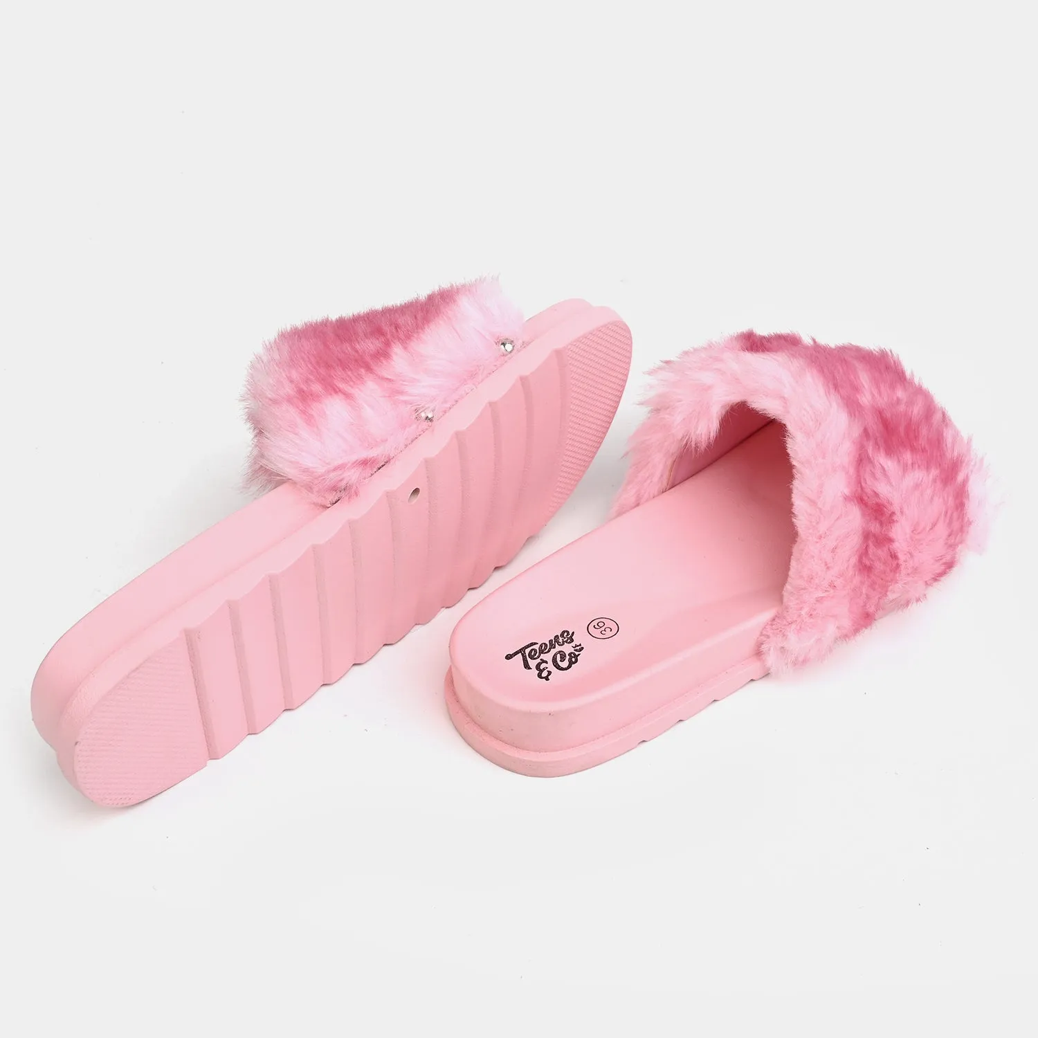 Teen Girls Fur Slipper CL-21-Pink