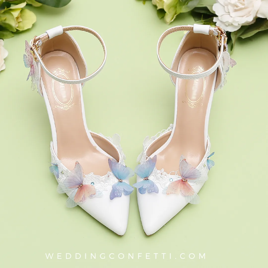 The Floral Edition - The Elisa White Butterfly Heels