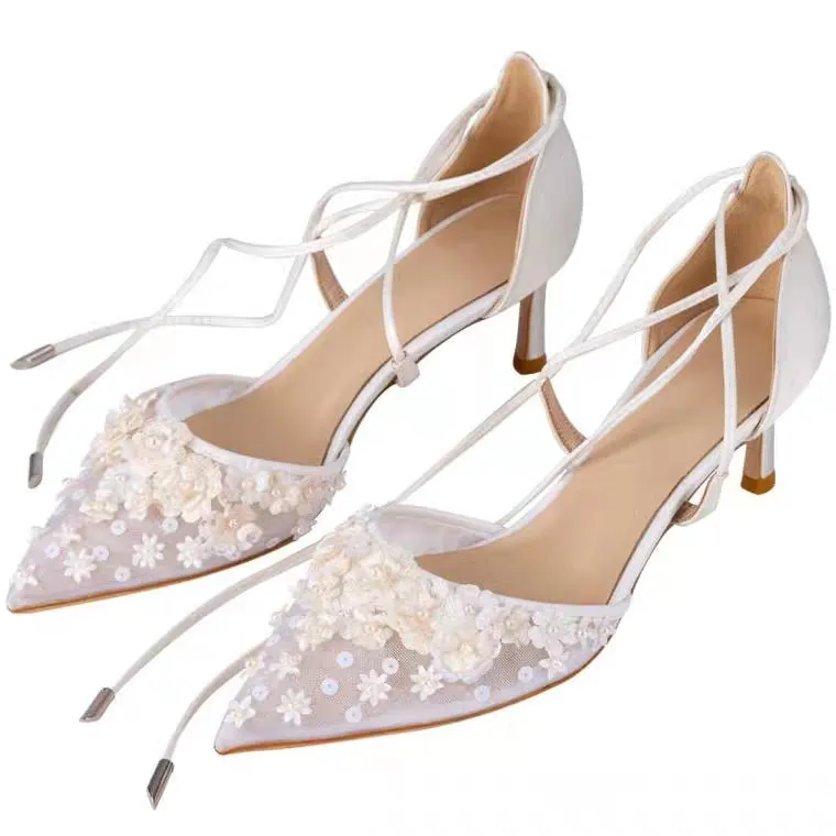 The Garden Wedding Lace Tie Heels