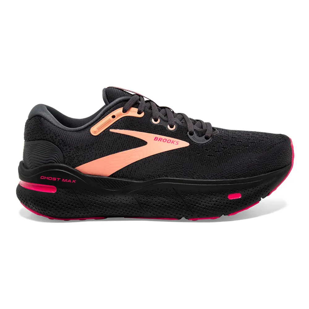 Women's Brooks Ghost Max, Black/Papaya/Raspberry, 9.5 B Medium