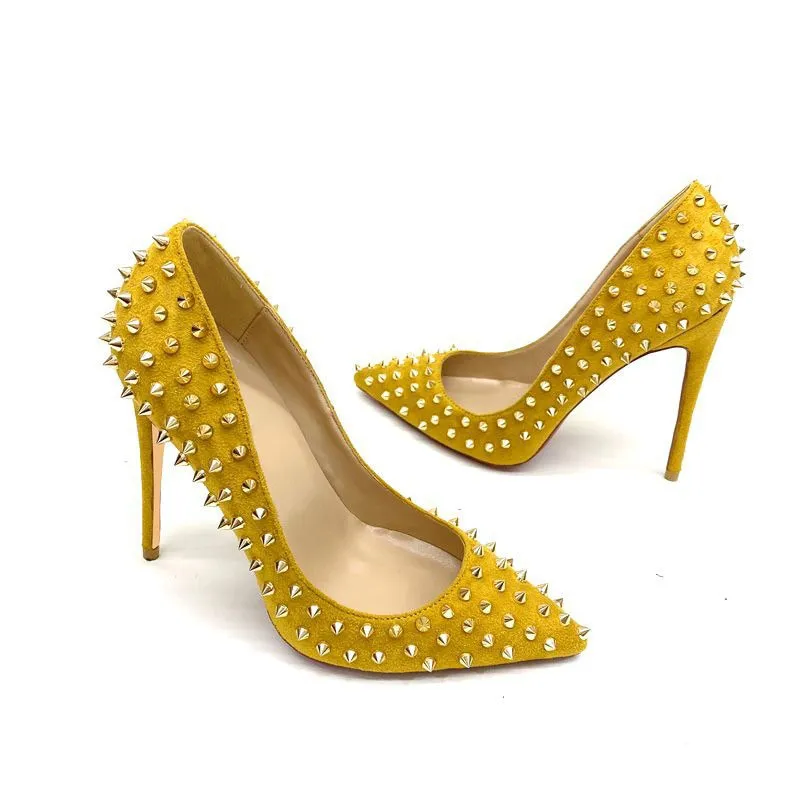 Yellow Rivets High Heels Pumps